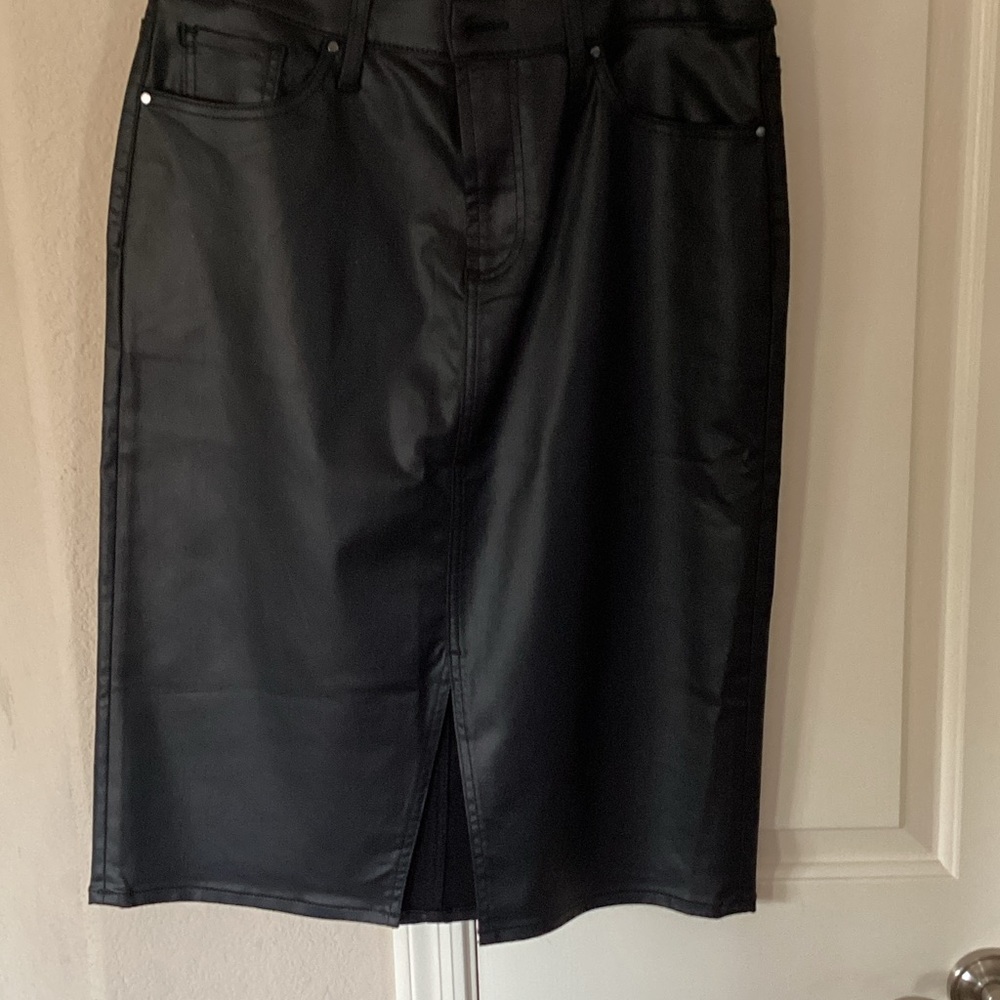 Coated Denim Midi Pencil Skirt